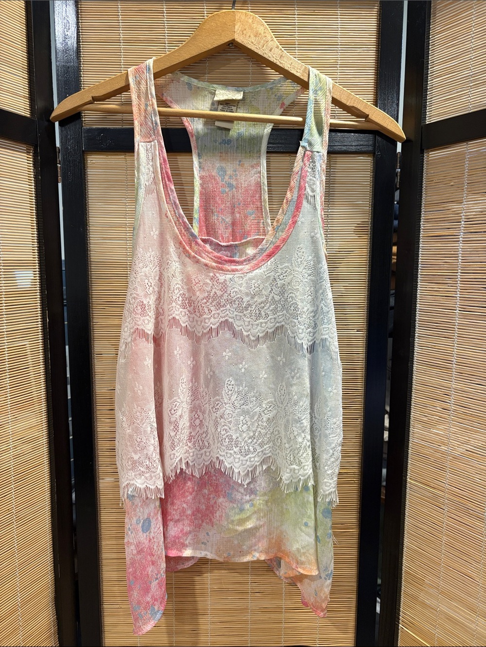 Daytrip Y2K Pastel Tie-Dye Lace Layered Camisole - White & Multicolor